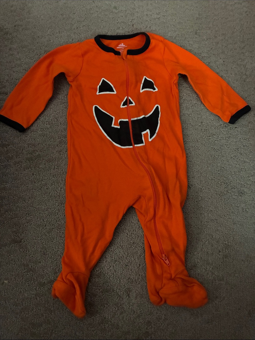 Orange Pumpkin Jack-O'-Lantern Footed One-Piece for Kids